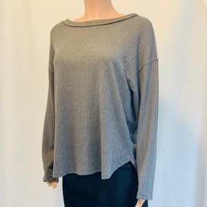 Vici La Miel Sz S Gray Waffle Knit Thermal Oversized Long Sleeve Shirt NWT